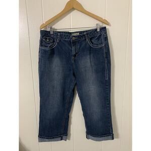 Earl Jean Capri Size 14 Flap Pockets Embroidery Thick Stitch Embellished Cuff